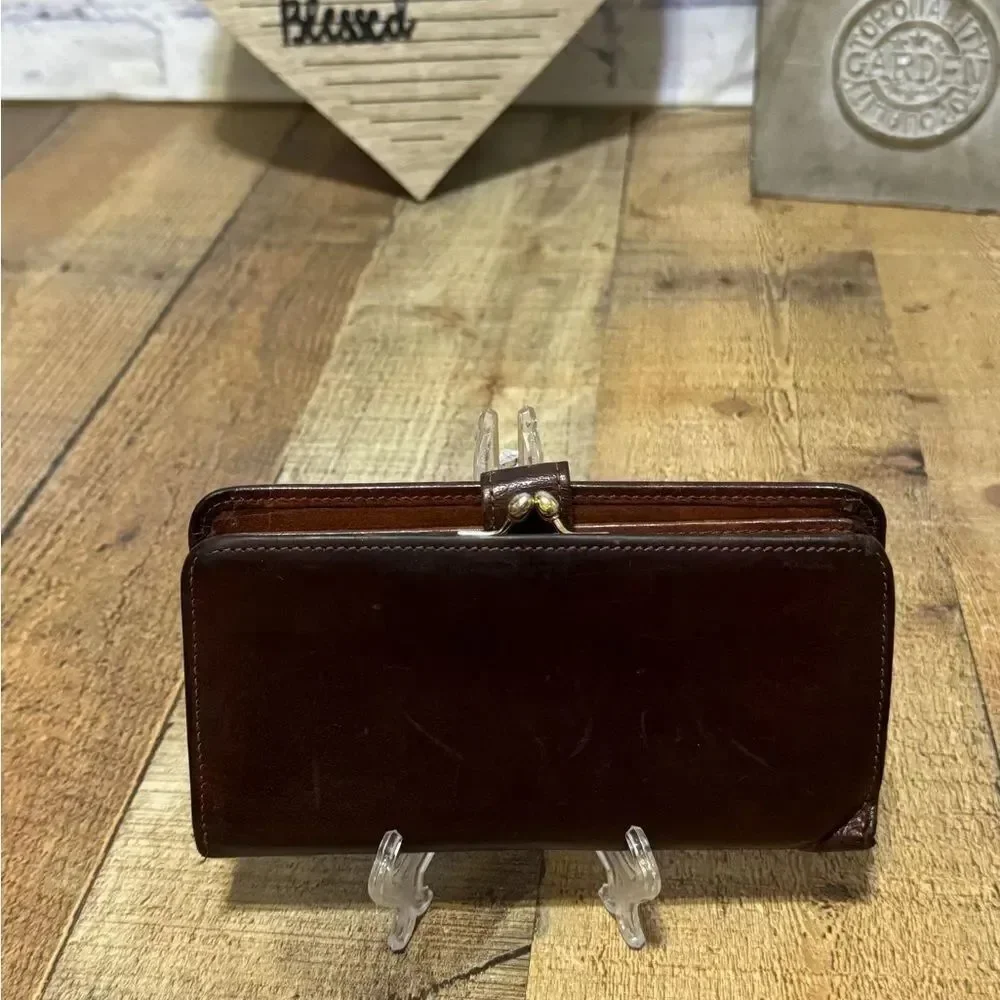 COACH VTG MAHOGANY BROWN LEATHER CHECKBOOK KISSLOCK PURSE BAG WALLET RARE!